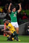 16 June 2018; Joey Carbery of Ireland celebrates at the final whistle of the 2018 Mitsubishi Estate Ireland Series 2nd Test match between Australia and Ireland at AAMI Park, in Melbourne, Australia. Photo by Brendan Moran/Sportsfile