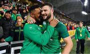 16 June 2018; Bundee Aki, left, and Robbie Henshaw of Ireland celebrate after the 2018 Mitsubishi Estate Ireland Series 2nd Test match between Australia and Ireland at AAMI Park, in Melbourne, Australia. Photo by Brendan Moran/Sportsfile