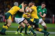 16 June 2018; Jonathan Sexton of Ireland is tackled by David Pocock, left, and Sekope Kepu of Australia  during the 2018 Mitsubishi Estate Ireland Series 2nd Test match between Australia and Ireland at AAMI Park, in Melbourne, Australia. Photo by Brendan Moran/Sportsfile