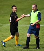 16 June 2018; Noel Galbraith of Ulster 2 shakes hands with Steven O'Leary of Munster 2 following their game in the Special Olympics 2018 Ireland Games at the FAI National Training Centre in Abbotstown, Dublin. Photo by Ramsey Cardy/Sportsfile