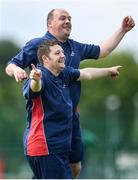 16 June 2018; Shane O'Neill, below, celebrates with Damien Kirwan of Munster 4 after scoring a goal during the Special Olympics 2018 Ireland Games at the FAI National Training Centre in Abbotstown, Dublin. Photo by Ramsey Cardy/Sportsfile
