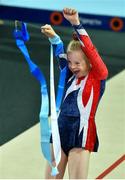 16 June 2018; Clare Dunne, a member of Owenabue gymnastics club, from Mayfield, Cork, after competing in the Rhythmic Gymnastics competition at the Special Olympics 2018 Ireland Games at The National Indoor Arena, National Sports Campus in Abbotstown, Dublin. Photo by David Fitzgerald/Sportsfile