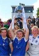 16 June 2018; Cavan captain Christine Charters lifts the cup after the All-Ireland U14 A Ladies Football Final match between Cavan and Dublin in Lann Léire GAA in Dunleer, Co. Louth. Photo by Piaras Ó Mídheach/Sportsfile