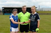 16 June 2018; Referee Kieran McKeever with team captains Christine Charters of Cavan and Erica Field of Dublin before the All-Ireland U14 A Ladies Football Final match between Cavan and Dublin in Lann Léire GAA in Dunleer, Co. Louth. Photo by Piaras Ó Mídheach/Sportsfile