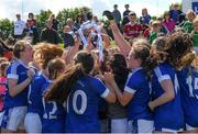 16 June 2018; Cavan players celebrate with the cup after the All-Ireland U14 A Ladies Football Final match between Cavan and Dublin in Lann Léire GAA in Dunleer, Co. Louth. Photo by Piaras Ó Mídheach/Sportsfile