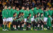 16 June 2018; The Ireland team stand for the national anthem prior to the 2018 Mitsubishi Estate Ireland Series 2nd Test match between Australia and Ireland at AAMI Park, in Melbourne, Australia. Photo by Brendan Moran/Sportsfile