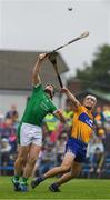 17 June 2018; Shane Dowling of Limerick in action against Patrick O'Connor of Clare during the Munster GAA Hurling Senior Championship Round 5 match between Clare and Limerick at Cusack Park in Ennis, Clare. Photo by Ray McManus/Sportsfile