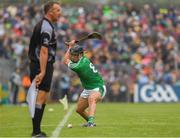 17 June 2018; Darragh O’Donovan of Limerick cuts a line ball over the bar, in the 29th minute, of the Munster GAA Hurling Senior Championship Round 5 match between Clare and Limerick at Cusack Park in Ennis, Clare. Photo by Ray McManus/Sportsfile