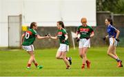 17 June 2018; Milly Sherridan of Mayo celebrates after scoring her side's second goal with Clara English during the All-Ireland Ladies Football U14 B Final between Mayo and Tipperary at Duggan Park in Ballinasloe, Co. Galway. Photo by Harry Murphy/Sportsfile