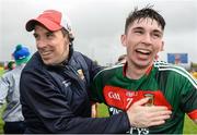 17 June 2018; Mayo manager Mike Solan and Cathal Horan celebrate after the EirGrid Connacht GAA Football U20 Championship Final match between Mayo and Roscommon at Dr Hyde Park in Roscommon. Photo by Piaras Ó Mídheach/Sportsfile