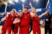 17 June 2018; From left, Gerard Whealey,  Seamus Feeney, James Murphy and Eoin Hanly of Munster Male 3 celebrate after the Men's Basketball Final match between Easter Male Team 1 and Munster Male 3 during the Special Olympics 2018 Ireland Games at the FAI National Training Centre in Abbotstown, Dublin. Photo by Tom Beary/Sportsfile