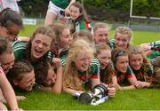 17 June 2018; Mayo players with the trophy after the All-Ireland Ladies Football U14 B Final between Mayo and Tipperary at Duggan Park in Ballinasloe, Co. Galway. Photo by Harry Murphy/Sportsfile