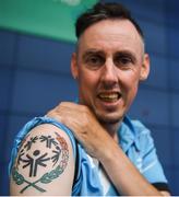 17 June 2018; A detailed view of the Special Olympics tattoo of Gerard Flynn from Bray, Co. Wicklow who competed for Eastern Team 1 in the Mens Badminton Final during the Special Olympics 2018 Ireland Games at the FAI National Training Centre in Abbotstown, Dublin. Photo by Tom Beary/Sportsfile