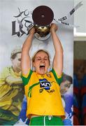 17 June 2018; Donegal captain Karen Guthrie lifts the cup after the TG4 Ulster Ladies Football Senior Championship Final match between Armagh and Donegal at Brewster Park in Enniskillen, Co. Fermanagh. Photo by Daire Brennan/Sportsfile