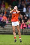17 June 2018; Caroline O'Hagan of Armagh reacts to missing a chance during the TG4 Ulster Ladies Football Senior Championship Final match between Armagh and Donegal at Brewster Park in Enniskillen, Co. Fermanagh. Photo by Daire Brennan/Sportsfile