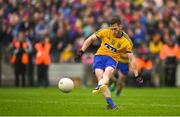 17 June 2018; Conor Devaney of Roscommon shoots to score his side's second goal of the game from the penalty spot during the Connacht GAA Football Senior Championship Final match between Roscommon and Galway at Dr Hyde Park in Roscommon. Photo by Ramsey Cardy/Sportsfile