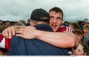 17 June 2018; Galway captain Damien Comer celebrates with supporters after the Connacht GAA Football Senior Championship Final match between Roscommon and Galway at Dr Hyde Park in Roscommon. Photo by Piaras Ó Mídheach/Sportsfile