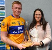 17 June 2018; Seadna Morey of Clare is presented with his man of the Match trophy by Sorcha Fennell-Sheehan, Sponsorship Manager, Bord Gais Energy, after the Munster GAA Hurling Senior Championship Round 5 match between Clare and Limerick at Cusack Park in Ennis, Clare. Photo by Ray McManus/Sportsfile