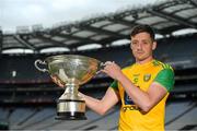 18 June 2018; Donegal's Danny Cullen with the Nicky Rackard Cup at the unveiling of the Joe McDonagh and the launch of the Christy Ring, Nicky Rackard and Lory Meagher Cup Finals at Croke Park in Dublin. Photo by Piaras Ó Mídheach/Sportsfile