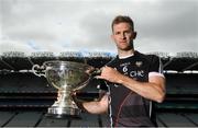 18 June 2018; Sligo's Keith Raymond with the Lory Meagher Cup during the unveiling of the Joe McDonagh and the launch of the Christy Ring, Nicky Rackard and Lory Meagher Cup Finals at Croke Park in Dublin. Photo by Piaras Ó Mídheach/Sportsfile