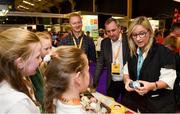 18 June 2018; Director-General of RTÉ Dee Forbes and Co-Founder of JEP, Jerry Kennelly, meet students of St Senan’s National School Kilmacow, Via Waterford, Kilkenny, at the 'Junior Entrepreneur Project' stand at the JEP National Showcase Day in the RDS Simmonscourt, Ballsbridge, Dublin. Photo by David Fitzgerald/Sportsfile