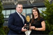 18 June 2018; Seán Reid, Deputy General Manager of the Croke Park Hotel, presents Sinéad Aherne of Dublin with The Croke Park Hotel and LGFA Player of the Month award for May, at The Croke Park Hotel, Jones Road, in Dublin. Sinéad captained Dublin to the county’s first Lidl Ladies National Football League Division 1 title on May 6, scoring 1-9 in the final against Mayo at Parnell Park and earning the prestigious Player of the Match award.  Photo by Piaras Ó Mídheach/Sportsfile