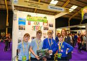 18 June 2018; Students from Scoil Naisiunta Seosamh Naofa, Galway, with their teacher, Fiona Kilroy at the 'Tractor Back Support' stand during the JEP National Showcase Day in the RDS Simmonscourt, Ballsbridge, Dublin. Photo by Eóin Noonan/Sportsfile