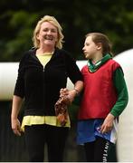 19 June 2018; Evelina Lutere, age 10, with SNA Donna Williams during the visually impaired football training and match day at St Joseph's Primary School in Drumcondra, Dublin. Photo by David Fitzgerald/Sportsfile