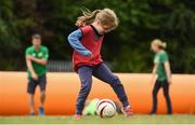 19 June 2018; Hanna Ciesielka, age 9, in action during the visually impaired football training and match day at St Joseph's Primary School in Drumcondra, Dublin. Photo by David Fitzgerald/Sportsfile