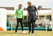 19 June 2018; Will Quinn, age 10, in action against Republic of Ireland Blind Footballer Paul Costello during the visually impaired football training and match day at St Joseph's Primary School in Drumcondra, Dublin. Photo by David Fitzgerald/Sportsfile