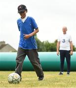 19 June 2018; Ryan Ferol, age 10, in action during the visually impaired football training and match day at St Joseph's Primary School in Drumcondra, Dublin. Photo by David Fitzgerald/Sportsfile