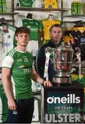 19 June 2018; Fermanagh Manager Rory Gallagher, right, and Tomas Corrigan of Fermanagh during an Ulster GAA Senior Football Championship Final press conference at O'Neill's Sports Store in Strabane, Co. Tyrone. Photo by Oliver McVeigh/Sportsfile