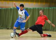 19 June 2018; Castro Yuri of Blue Magic in action against Andrei Muntevan of Futsambas Naas during the FAI Futsal Final match between Blue Magic and Futsambas Naas at Gormanstown College in Gormanstown, Co Meath. Photo by Matt Browne/Sportsfile