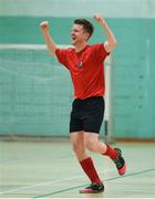 19 June 2018; Ian Byrne of Futsambas Naas celebrates after scoring his side's fourth goal during the FAI Futsal Final match between Blue Magic and Futsambas Naas at Gormanstown College in Gormanstown, Co Meath. Photo by Matt Browne/Sportsfile