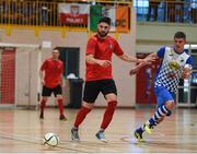 19 June 2018; Andre Luiz of Futsambas Naas in action against Emil Adamczyk of Blue Magic during the FAI Futsal Final match between Blue Magic and Futsambas Naas at Gormanstown College in Gormanstown, Co Meath. Photo by Matt Browne/Sportsfile