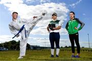 24 June 2018; The Olympic Council of Ireland held its Annual General Meeting today at the National Sports Campus in Dublin. The meeting saw the induction of three new National Governing Bodies for membership: Softball Ireland, Onakai and Mountaineering Ireland. Pictured at the event is karate athlete David Crilly, softball player Caitlyne De Lange, and mountaineer Jess McGarry. Photo by Ramsey Cardy/Sportsfile