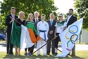 24 June 2018; The Olympic Council of Ireland held its Annual General Meeting today at the National Sports Campus in Dublin. The meeting saw the induction of three new National Governing Bodies for membership: Softball Ireland, Onakai and Mountaineering Ireland. Pictured at the event are, from left, Olympic Council of Ireland CEO Peter Sherrard, Olympic Council of Ireland President Sarah Keane, mountaineer Jess McGarry, ONAKAI President Peter Coyle, karate athlete David Crilly, Murrough McDonagh, President, Mountaineering Ireland, softball player Caitlyne De Lange and Colum Lavery, President, Softball Ireland. Photo by Ramsey Cardy/Sportsfile