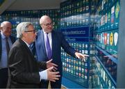 22 June 2018; President of the European Commission Jean-Claude Juncker, centre, with European Commissioner for Agriculture Phil Hogan, right, and Uachtarán Chumann Lúthchleas Gael John Horan during a visit to Croke Park in Dublin. Photo by Stephen McCarthy/Sportsfile