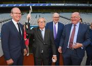 22 June 2018; President of the European Commission Jean-Claude Juncker, second from left, with, from left, Tánaiste Simon Coveney, European Commissioner for Agriculture Phil Hogan and Uachtarán Chumann Lúthchleas Gael John Horan during a visit to Croke Park in Dublin. Photo by Stephen McCarthy/Sportsfile
