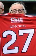 22 June 2018; President of the European Commission Jean-Claude Juncker is presented with a Cork GAA jersey during a visit to Croke Park in Dublin. Photo by Stephen McCarthy/Sportsfile