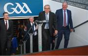 22 June 2018; President of the European Commission Jean-Claude Juncker accompanied by Uachtarán Chumann Lúthchleas Gael John Horan, right, during a visit to Croke Park in Dublin. Photo by Stephen McCarthy/Sportsfile