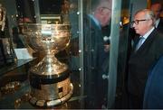 22 June 2018; President of the European Commission Jean-Claude Juncker looks at the Sam Maguire Cup during a visit to Croke Park in Dublin. Photo by Stephen McCarthy/Sportsfile