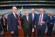 22 June 2018; President of the European Commission Jean-Claude Juncker receives a gift of a Hurley, in the company of Tánaiste Simon Coveney, left, European Commissioner for Agriculture Phil Hogan and Uachtarán Chumann Lúthchleas Gael John Horan, right, during a visit to Croke Park in Dublin. Photo by Stephen McCarthy/Sportsfile