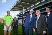 22 June 2018; President of the European Commission Jean-Claude Juncker with European Commissioner for Agriculture Phil Hogan, Tánaiste Simon Coveney, right, and former Kilkenny hurler Henry Shefflin, left, during a visit to Croke Park in Dublin. Photo by Stephen McCarthy/Sportsfile