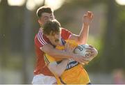 22 June 2018; Dermot Coughlan of Clare in action against Tadhg Corkery of Cork during the EirGrid Munster GAA Football U20 Championship semi-final match between Cork and Clare at Páirc Uí Rinn in Cork. Photo by Piaras Ó Mídheach/Sportsfile