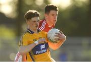 22 June 2018; Dermot Coughlan of Clare in action against Maurice Shanley of Cork during the EirGrid Munster GAA Football U20 Championship semi-final match between Cork and Clare at Páirc Uí Rinn in Cork. Photo by Piaras Ó Mídheach/Sportsfile