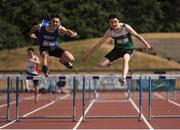 23 June 2018; Shane Ahern, left, of Rochestown College, Co. Cork, on his way to winning the Boys 400m Hurdles event ahead of Alan Miley of St. Kevins Dunlavin, Co. Wicklow, during the Irish Life Health Tailteann Games T&F Championships at Morton Stadium, in Santry, Dublin. Photo by Tomás Greally/Sportsfile