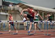 23 June 2018; Iarlaith Golding of St. Colmans, Claremorris, Co. Mayo, on his way to winning the Boys 100m Hurdles event, during the Irish Life Health Tailteann Games T&F Championships at Morton Stadium, in Santry, Dublin. Photo by Tomás Greally/Sportsfile