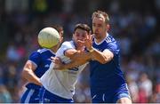 23 June 2018; Conor Boyle of Monaghan in action against JJ Hutinson of Waterford during the GAA Football All-Ireland Senior Championship Round 2 match between Waterford and Monaghan at Fraher Field in Dungarvan, Waterford. Photo by Daire Brennan/Sportsfile