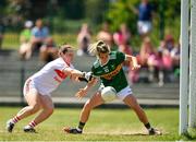23 June 2018; Amy Foley of Kerry scores her side's second goal of the game despite the attention of Martina O'Brien of Cork during the TG4 Munster Ladies Senior Football Final match between Cork and Kerry at CIT in Bishopstown, Cork. Photo by Eóin Noonan/Sportsfile